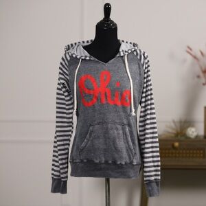 MV Sport Gray and Red Sweaters with Striped Sleeves